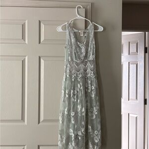 Sundance Lace Overlay Dress in Gray Green